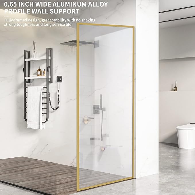 Bathroom Fixed Glass Shower Wall Panels, 34 in W x 74 in H Framed Tempered - Image 2