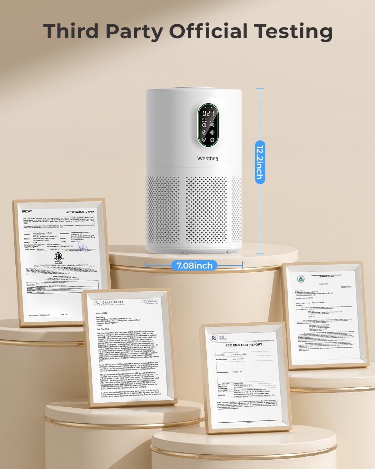 westhey h13 hepa air purifier for home up, view 9