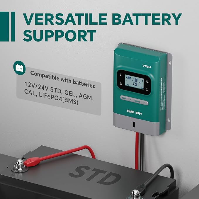 MPPT Solar Charge Controller 50V/20A, 12V/24V Auto, LCD Display, - Image 9