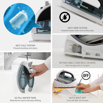 Panasonic NI-QL1100L Cordless Steam/Dry Iron, 1500W Wide Stainless Steel Plate - Image 7
