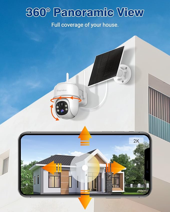 Septekon 360°PTZ Security Cameras Wireless Outdoor 2 Pack, 2K Solar Battery - Image 2