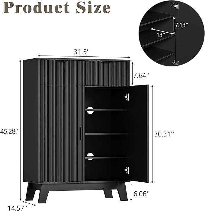Shoe Cabinet Storage for Entryway, 4 Tier Fluted Shoe Storage Cabinet - Image 2