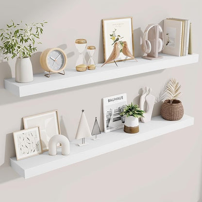 Fun Memories Floating Shelves 48 Inch, Extra Large Wood Shelf Set of 2 by FunMemories