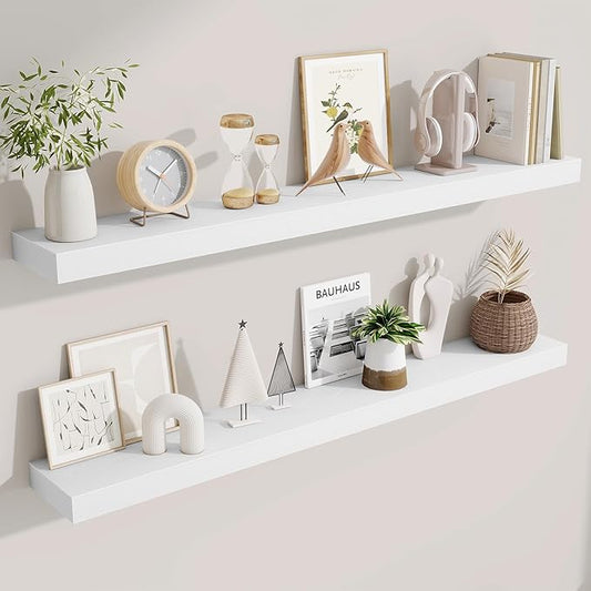 Fun Memories Floating Shelves 48 Inch, Extra Large Wood Shelf Set of 2 by FunMemories