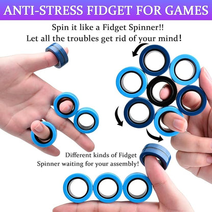 Cevioce 9 PCS Magnetic Ring Fidget Toys Set, ADHD Anxiety Magnetic Finger - Image 4