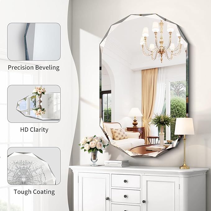GLASHOM Beveled Edge Frameless Bathroom Mirror, Oval Wall Mirror - Image 3