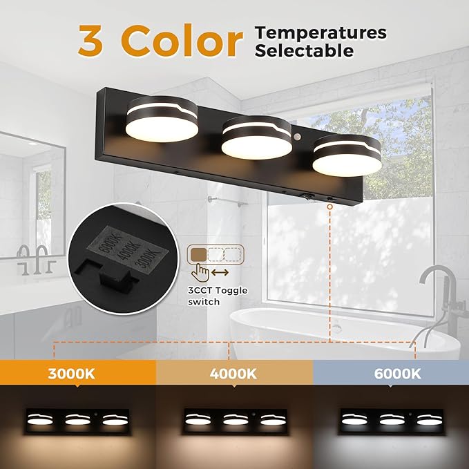 LED Modern Bathroom Lights Fixtures 3-Light Motion Sensor Vanity Light Matte - Image 6