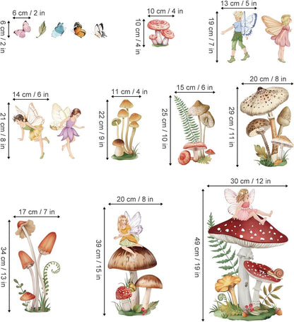 wondever Woodland Mushroom Wall Decals Fairy Butterfly Forest Peel and Stick Wall Art Stickers for Girls Bedroom Baby Nursery Living Room | Peel and Stick, Removable, Wall Art Decals, Wall Decoration, Kids Room, Girls Bedroom Baby Nursery Playroom Decor