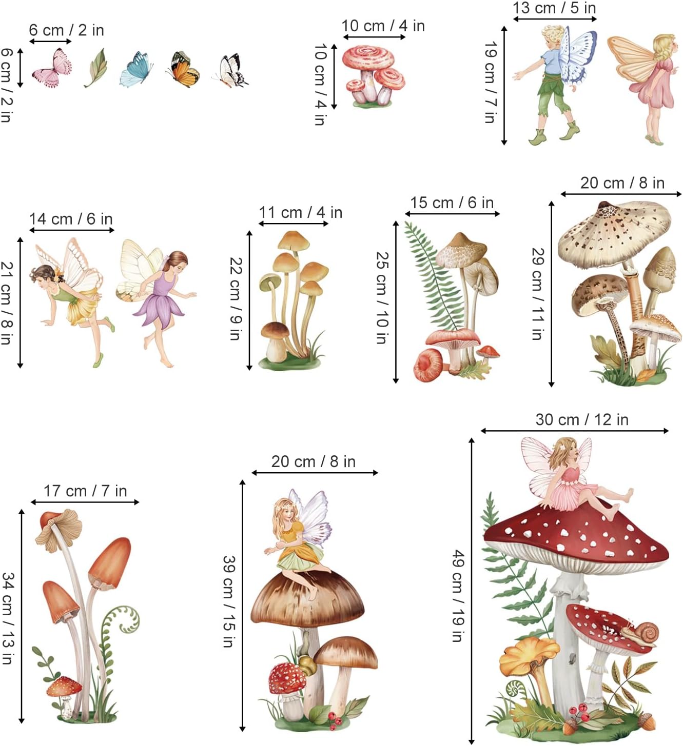 wondever Woodland Mushroom Wall Decals Fairy Butterfly Forest Peel and Stick Wall Art Stickers for Girls Bedroom Baby Nursery Living Room | Peel and Stick, Removable, Wall Art Decals, Wall Decoration, Kids Room, Girls Bedroom Baby Nursery Playroom Decor