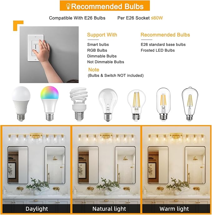 8 Light Gold Bathroom Light Fixtures, Modern Large Vanity Lights - Image 8