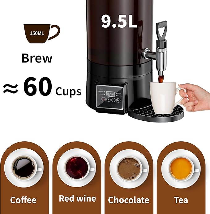 Coffee Urn Commercial Coffee Maker, 9.5 L 60 Cups, Transparent Electric - Image 6