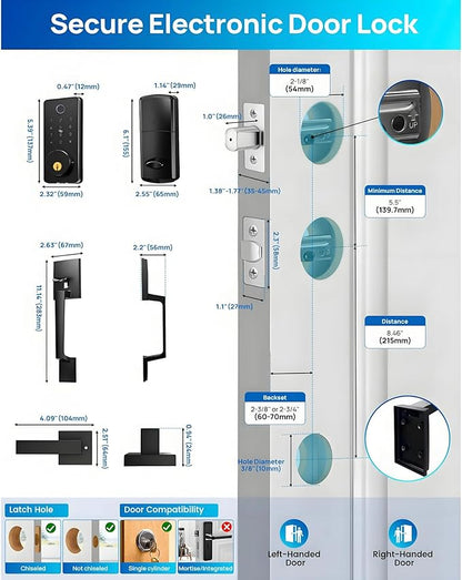 WiFi Smart Keyless Entry Door Lock Set w/Front Door Handle, 0.1s Fingerprint - Image 8