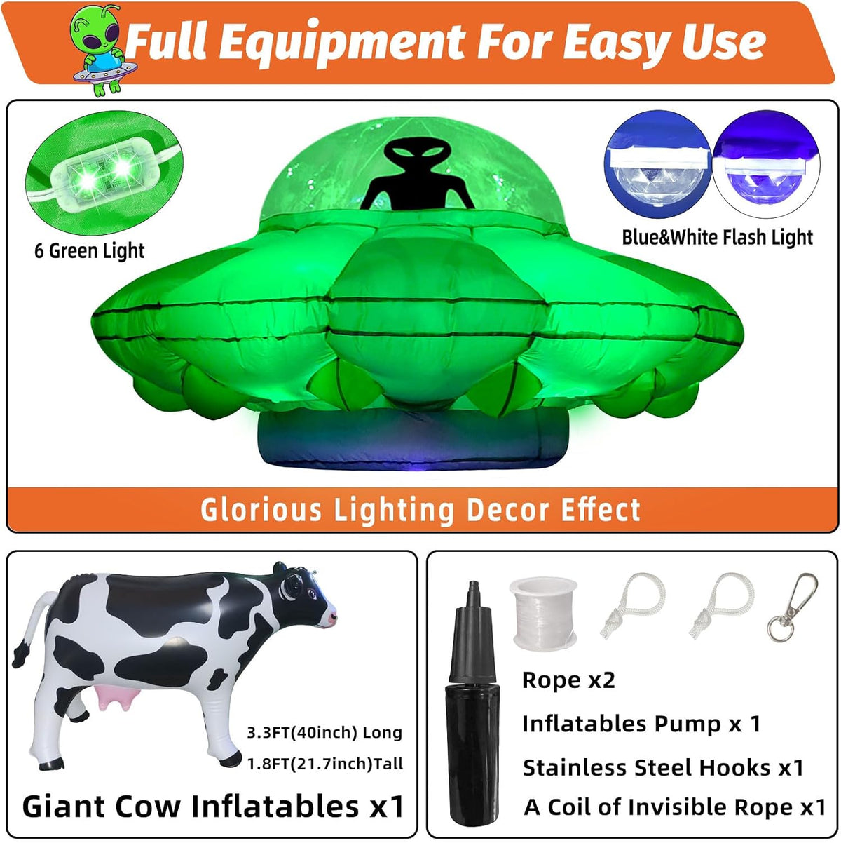 Alien Party Decorations 4.2FT Hanging UFO Cow Abduction Inflatable Alien Infl...