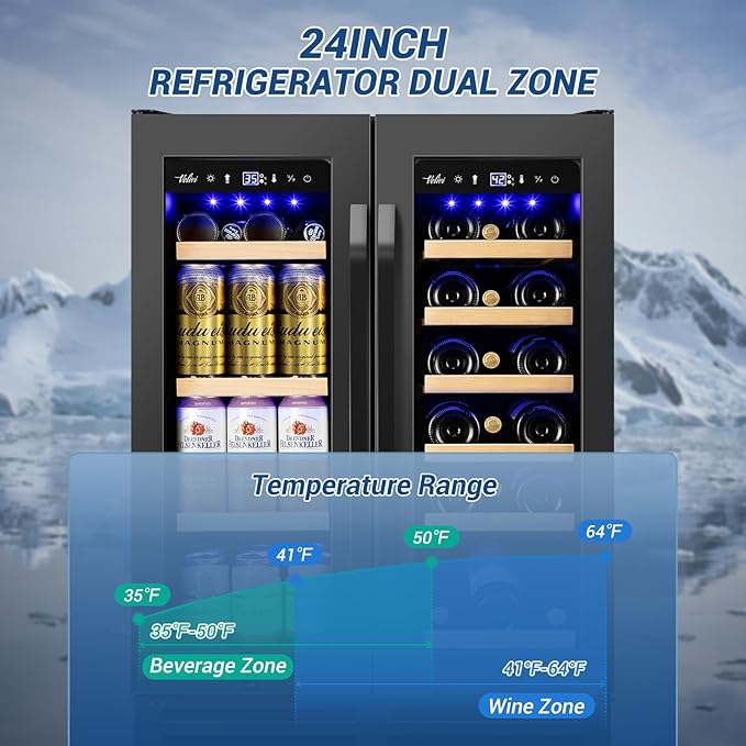 Wine and Beverage Refrigerator Black, 24 Inch Beverage Cooler Under Counter - Image 2