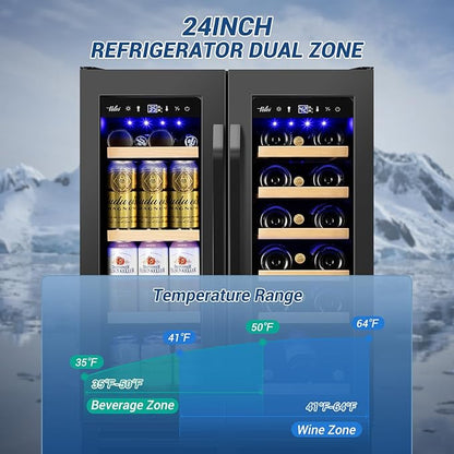 Wine and Beverage Refrigerator Black, 24 Inch Beverage Cooler Under Counter - Image 2