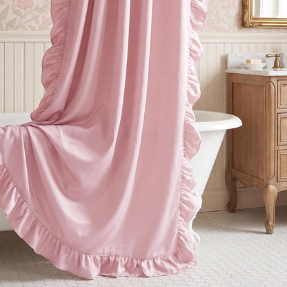 Pink Ruffle Curtains 52x90 Long 2 Panels for Girls Room | Vintage Shabby Chic Romantic Drapes for Nursery, Light Filtering Privacy Window Treatments for Vanity Room, Bathroom