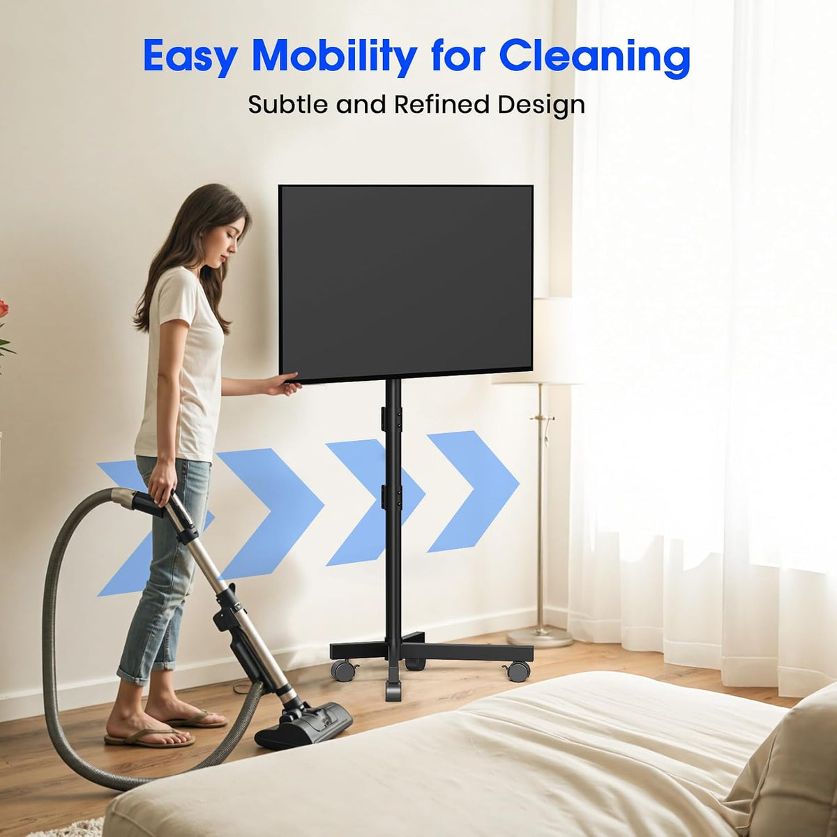 Rolling TV Stand, Mobile TV Stand for 23-60 Inch LCD LED TVs, Black