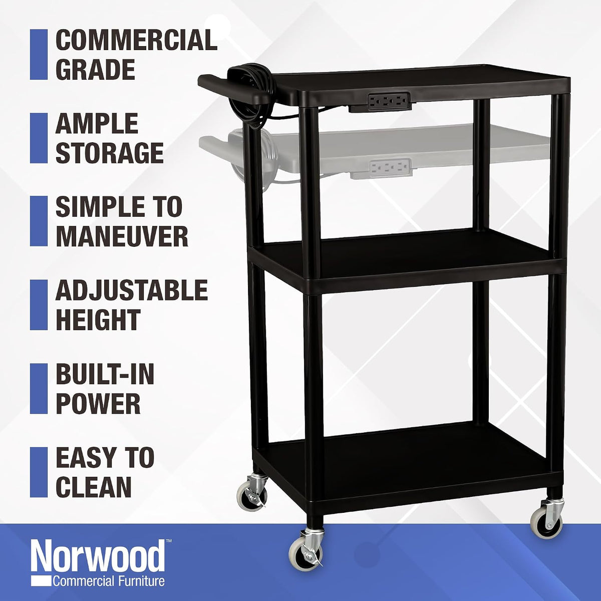 norwood commercial furniture mobile utility av cart with, close-up detail