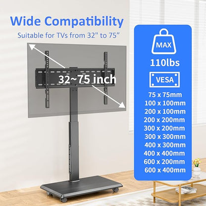 Afaloona Rolling TV Stand with Power Outlet, Mobile TV Stand - Image 2