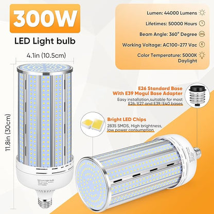 XYCN 2 Pack 300W Corn LED Light Bulb Fanless, 5000K Daylight E26/E39 Large - Image 3