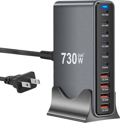 730W USB C Charger Block, 10 Port Fast USB Charging Station by DeBangsi