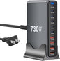 730W USB C Charger Block, 10 Port Fast USB Charging Station by DeBangsi