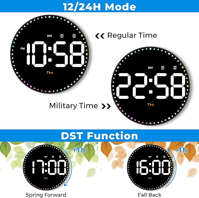 SZELAM Digital Wall Clock, Adjustable Brightness, Temperature, 12/24 H - Image 6