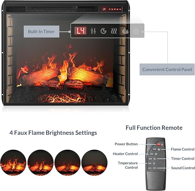 BELLEZE 28" Electric Fireplace, 1500 W 5000 BTU Space Heater - Image 5