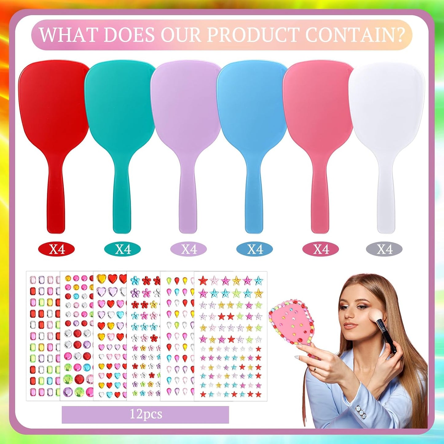 24 Pcs Handheld Mirror DIY Decorate Your Own Mermaid Princess Mirror for Princess Birthday Party Favors Crafts Mermaid Game Decorations Supplies