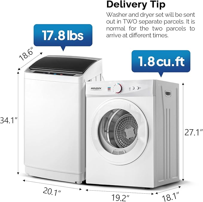 ROVSUN 1.8CuFt Portable Clothes Dryer and 17.8LBS Full-Automatic Washing - Image 2