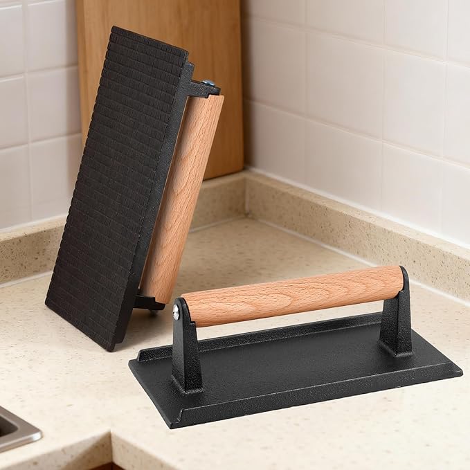 2 Pack Cast Iron Grill Press, Heavy Duty Rectangular Griddle Weight - Image 7