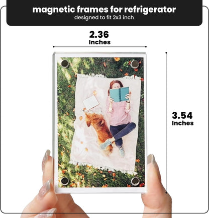 Acrylic 2 x 3 Magnetic Picture Frame for Fridge – Pack of 20 Clear Double-Sided Polaroid Frame for Small Picture – Durable Wallet Size Magnet Photo Frame for Refrigerator or Locker Decor