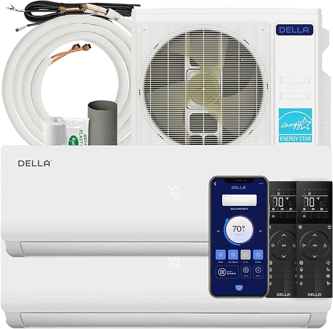 DELLA 28K BTU ODU 2 Dual Zone 18K 18K BTU Wifi Mini Split AC & Heat Pump Work by Della