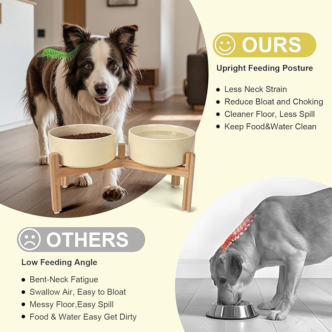 SPUNKYJUNKY Elevated Dog Bowls Ceramic, 7.3'' Dogs Food Water Bowls Raised - 42 - Image 3