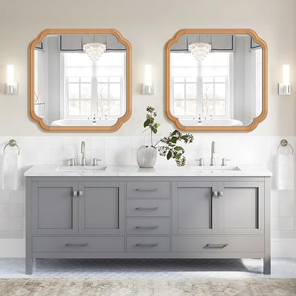 Ferytane Square Natural Wood Mirror 24X24 Inch, Wood Mirror - Image 3