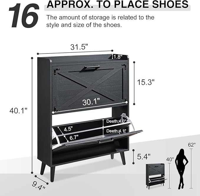 Shoe Storage Cabinet, Farmhouse Shoe Organizer - Image 2