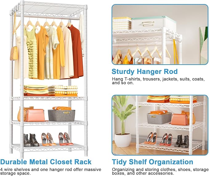 Ulif H4 Mini Portable Closet, 4 Tiers Freestanding Clothing Garment Rack - Image 4