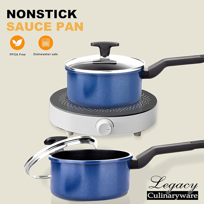 Nonstick Sauce Pan with Lid, 1.5Qt & 2Qt Set, PFOA Free, Kitchen Pots Induction - Image 2