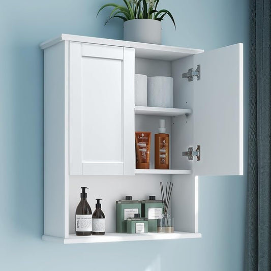 Bathroom Cabinet Wall Mount Buffering Hinge, Large Space Wooden Medicine Cabinet by VIMYFAMY