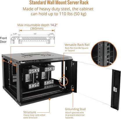 Tecmojo 6U Wall Mount Server Cabinet IT Network Rack Enclosure Lockable Door - Image 4