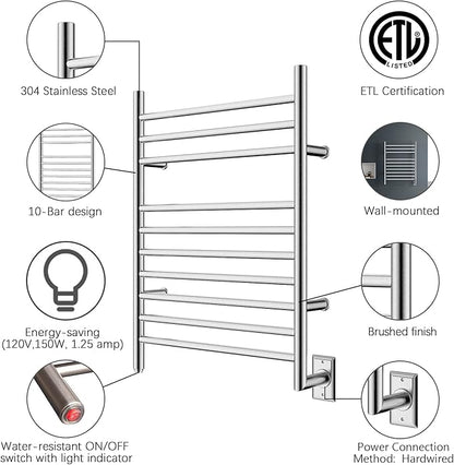 HEATGENE Towel Warmer Wall-Mounted Hardwired Heated Towel Rack Hot Towel Bar - Image 3