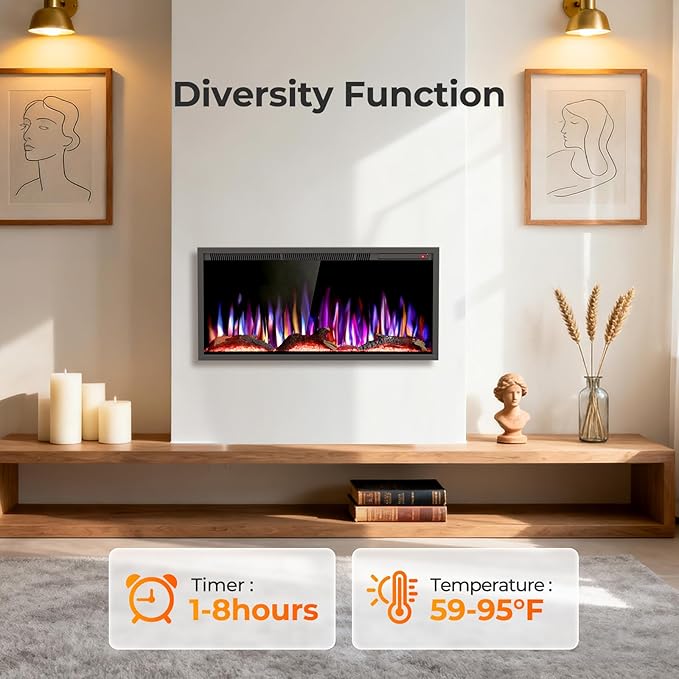 R.W.FLAME 36" Recessed and Wall Mounted Smart Electric Fireplace, Alexa/WiFi - Image 7