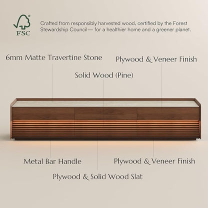 POVISON Fully-Assembled Mid Century Matte Sintered Stone TV Stand, 94.49" Wood - Image 2