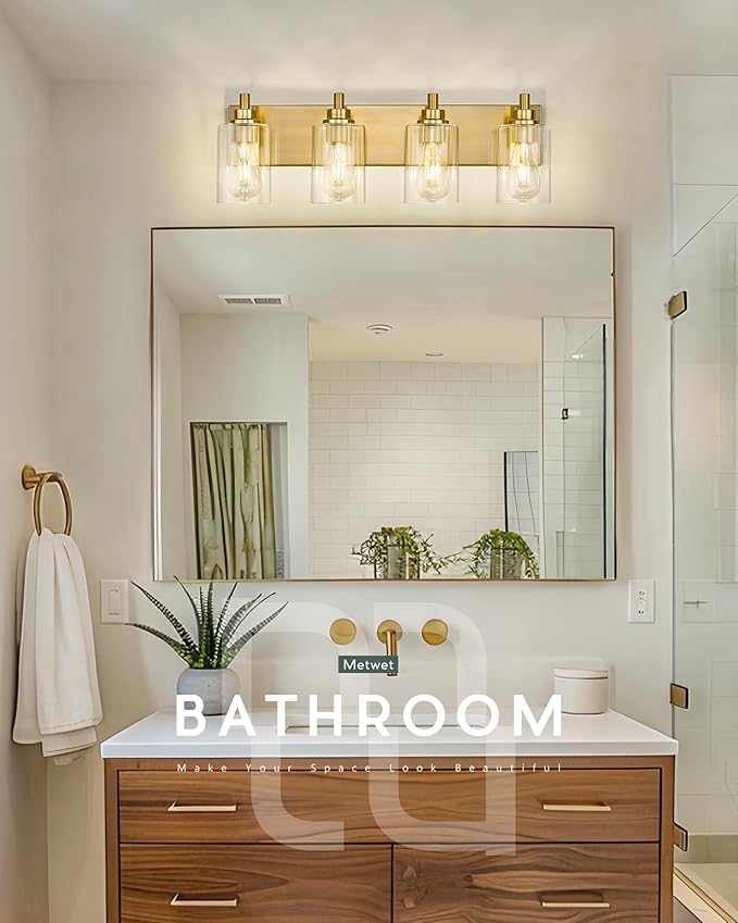 METWET 4-Light Bathroom Light Fixtures, Brushed Gold Vanity Light - Image 5