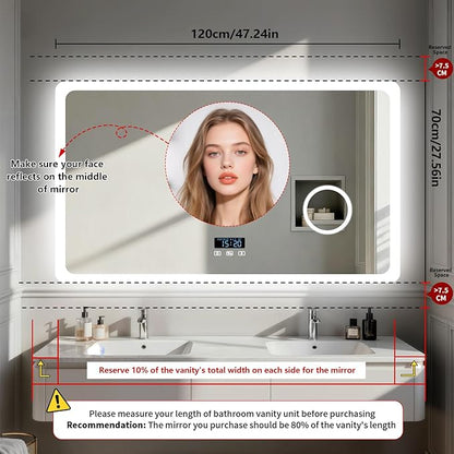 LUVODI Bathroom LED Wall Mirror: 48x24 inch Rectangle Makeup Vanity - Image 3