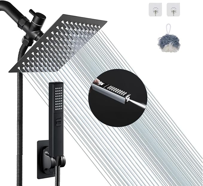 6'' Square High Pressure Rain Black Shower Heads by AWAXFOLO