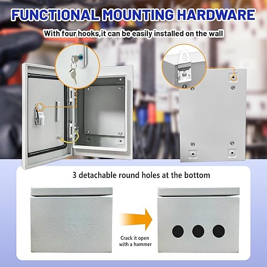 Outdoor Electrical Box 10 x 8 x 6''D NEMA 4X Enclosure Steel Box, Waterproof & - Image 6