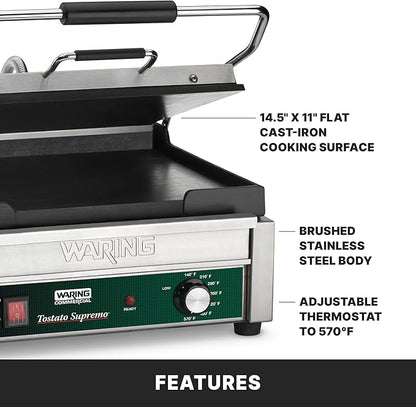 Waring Commercial WFG250 Tostato Supremo® Large Flat Toasting Grill, 5-15 Phase - Image 4
