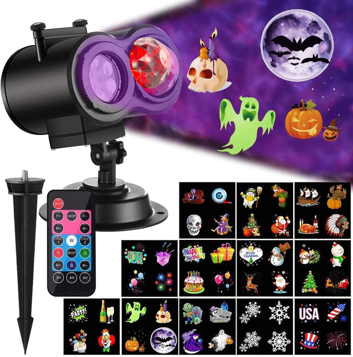 Halloween Christmas Projector Lights Outdoor, Brighter 14 HD Slides (3D Ocean Wave +Patterns) Waterproof Holiday Projector Lights Outdoor Indoor, Xmas Halloween Decorations for Yard Garden
