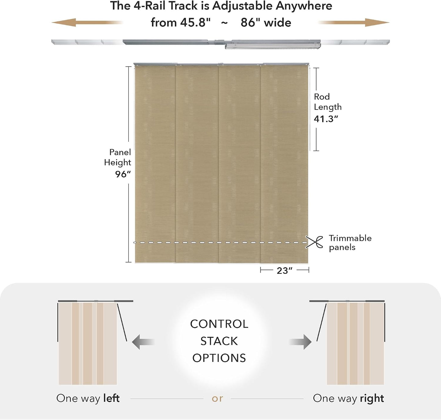 Panel Blinds Semi-Sheer 45.8"-86" x 96", Yucca | Semi-Sheer Panel Track Blinds for Room Dividers, Sliding Glass and Closet Doors with Adjustable Track, Trimmable to 96"